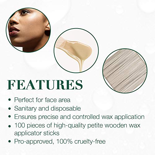 Small Wooden Waxing Applicator Sticks - 100 Count for Face & Body - Clean + Easy