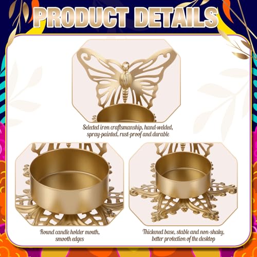 Set of 8 Metal Butterfly Candle Holders for Day of the Dead Decorations