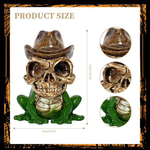 Halloween Gothic Frog Skull Decoration - Western Cowboy Skeleton Figurine