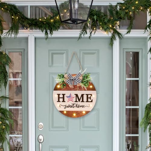 Interchangeable Welcome Sign for Front Door - Middle White with 14 Changeable Icons & 12 LED Lights