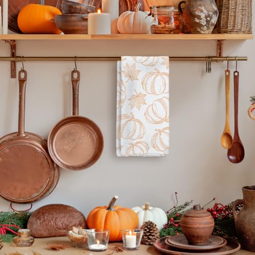 Fall Kitchen Hand Towels with Maple Leaf & Pumpkin Decor - 16x24in - Color-2