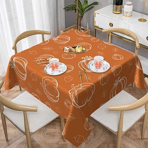 Fall Square Tablecloth 60x60 Inch White Pumpkins Orange Harvest Thanksgiving