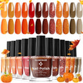 Fall Nail Polish Set - 12 Autumn Colors with Glitter - Pumpkin Orange, Burgundy & Burnt Orange - Fall Pumpkins Variation