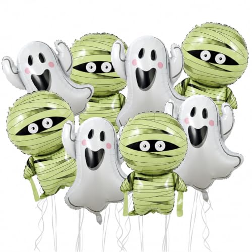 Halloween Ghost Mummy Foil Balloon Set - 8 Pack for Party Decorations