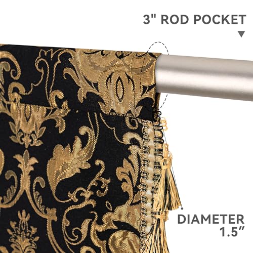 Black Gold Damask Waterfall Valance Curtains - 79W x 41L, Pack of 1