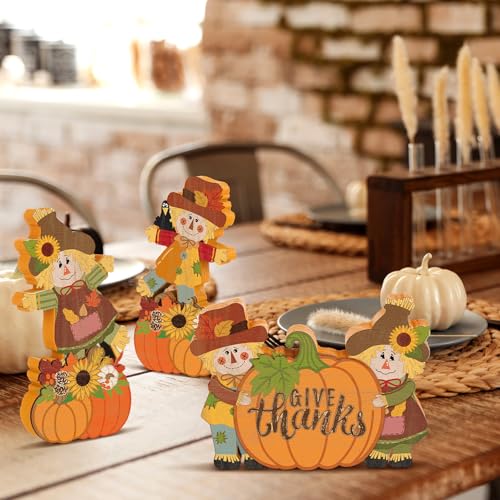 Fall Scarecrow Wooden Block Table Sign Set - Cute Autumn Decor - Halloween & Thanksgiving