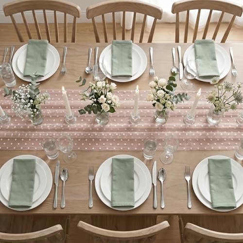 Pink Gauze Flocking Table Runner 10FT for Wedding Holiday Dining - Variation 28" x 120"