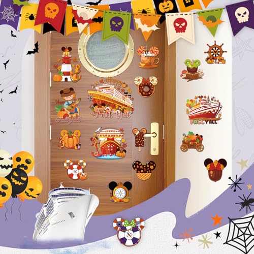 Fall Cruise Door Decorations - 16 Pcs Magnetic Mouse Pumpkin Ship Thanksgiving