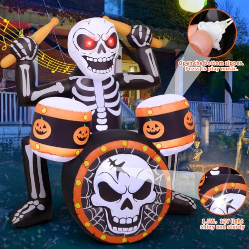 5 Ft Halloween Inflatable Skeleton with Music & LED Lights - Outdoor Yard Decor