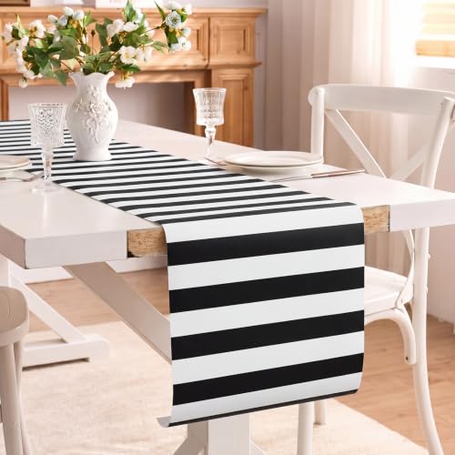 Black and White Striped Paper Table Runner 25x16 Feet for Events & Parties