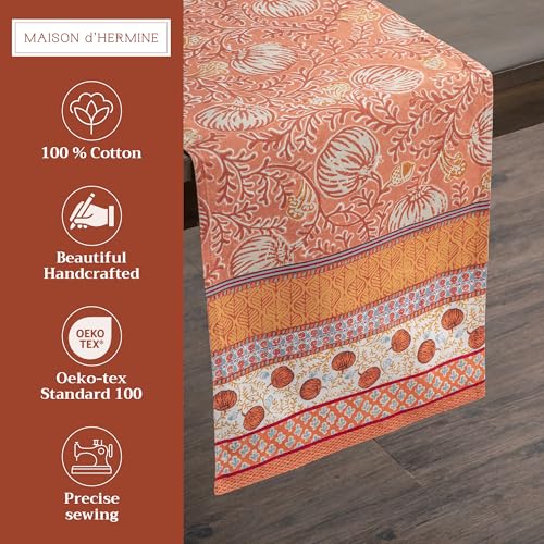 Harvest Festival Cotton Table Runner 14.5x72 Inches - Double Layer, Autumn Decor