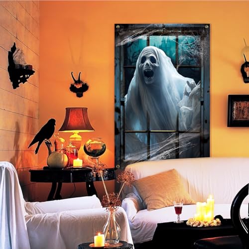 Halloween White Ghost Window Cover - Haunted House Wall Decor