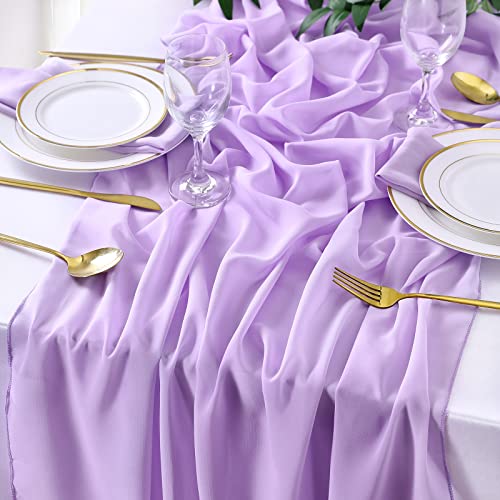 15pcs Light Purple Wedding Table Runners 27x120 Inch Sheer Gauze Fabric Set