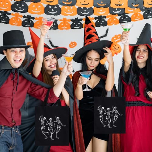 Halloween Canvas Tote Bag - Reusable Gift Goodie Bag with Dancing Skeleton