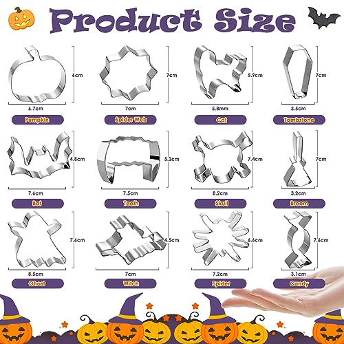 12Pcs Halloween Cookie Cutters Set - Stainless Steel Shapes for Baking & Crafts