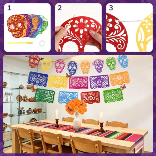 Large Dia De Los Muertos Decorations Set with Marigolds & Butterflies - Stripe