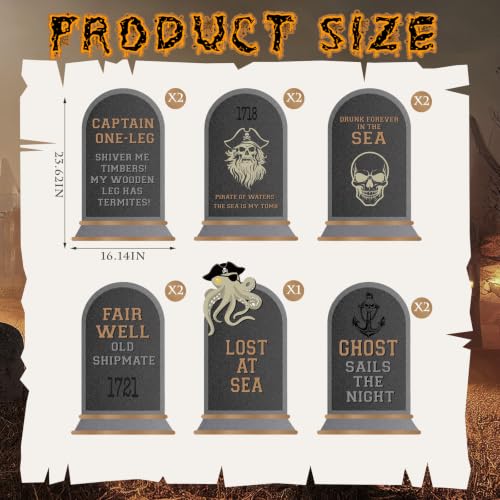 Pirate Halloween Tombstone Decorations Set - Outdoor Graveyard Props, 11 Piece