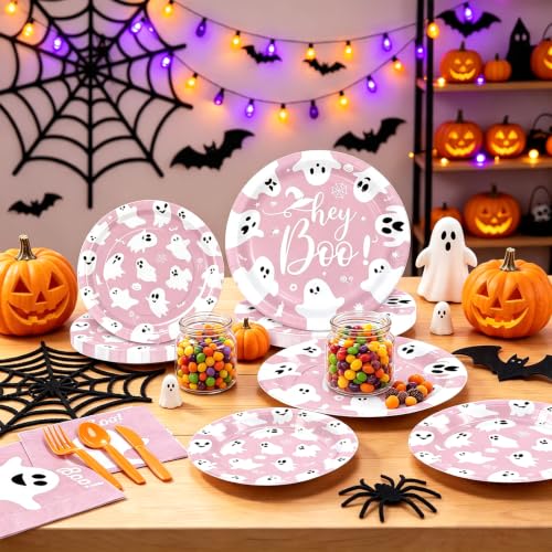 Halloween Ghost Paper Plates and Napkins Set - Multicolor, Serve 60 Guests