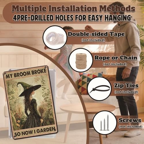 Outdoor Garden Tin Sign Witch My Broom Broke So Now I Garden Halloween Metal Wall Art 12x8 Inch - Variation of Halloween Metal Signs-16