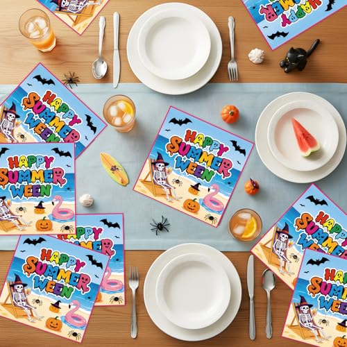 Summer Halloween Party Napkins - 50 Pack Spooky Skeleton Designs Disposable Decor