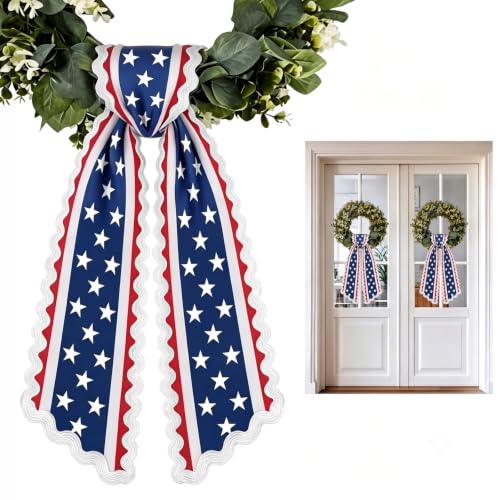 Patriotic Wreath Sash Set - Red White Blue Decor for Front Doors & Entryways, 2 Pack
