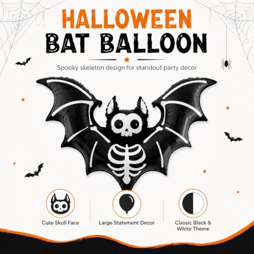 59 Inch Skeleton Bat Foil Balloon - Large Black Halloween Mylar Decor