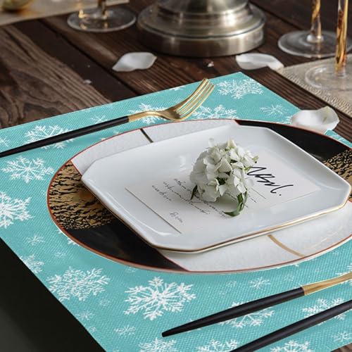 Snowflake Turquoise Placemats Set of 4 Christmas Table Mats - Aqua Winter Decor