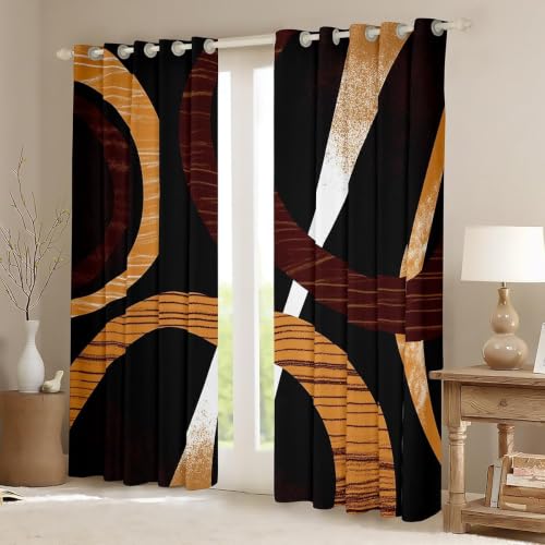 Castle Fairy Geometric Blackout Curtains 42x84 Inches - Pack of 2, Black, Red, Yellow, Circle Variation 11
