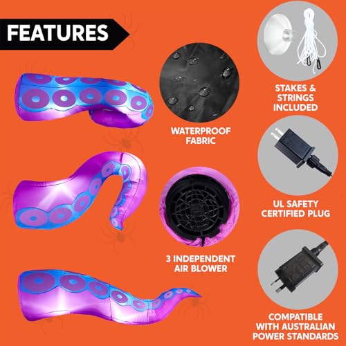 Purple Halloween Inflatable Octopus Tentacle Decor with LED Lights - Outdoor Yard & Window Decoration