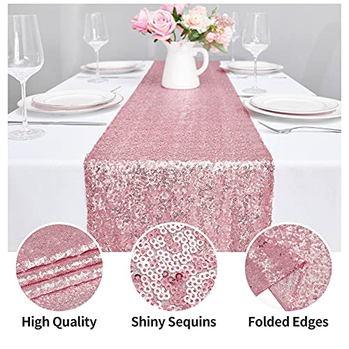 12x72 Inch Rose Pink Sequin Table Runner 2-Pack for Wedding Party Events