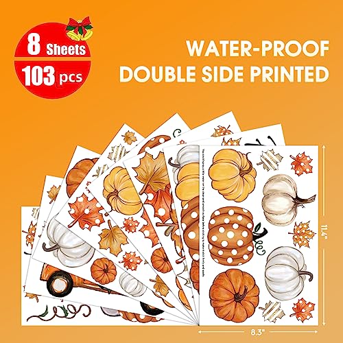 Fall Window Cling Stickers 103PCS Thanksgiving Autumn Decor Gnome Pumpkin Truck