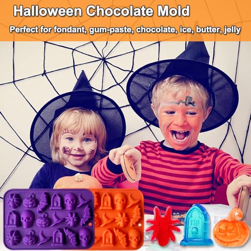 Halloween Silicone Mold 3D Pumpkin Skull Gummy Candy Chocolate Molds - Orange & Purple