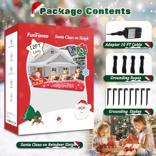 12 FT Christmas Inflatable Santa on Sleigh with Reindeer Outdoor Yard Decor LED Lights