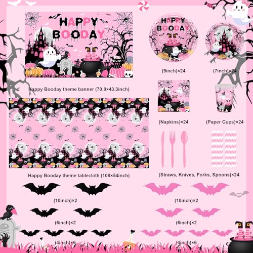 Pink Halloween Birthday Decorations Party Supplies for 24 Guests - Ghost & Pumpkin Theme