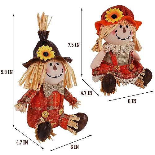Thanksgiving Fall Tabletop Decorations - 2 Pack Handmade Scarecrows, Harvest Figurines