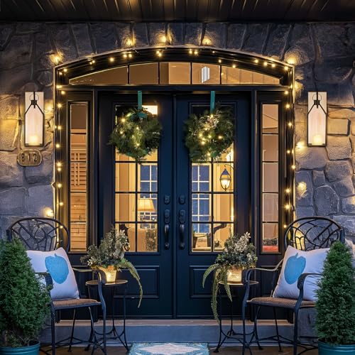 Washwhite Farmhouse Wall Candle Sconce Set of 2 with Wooden Boards & Metal Lanterns