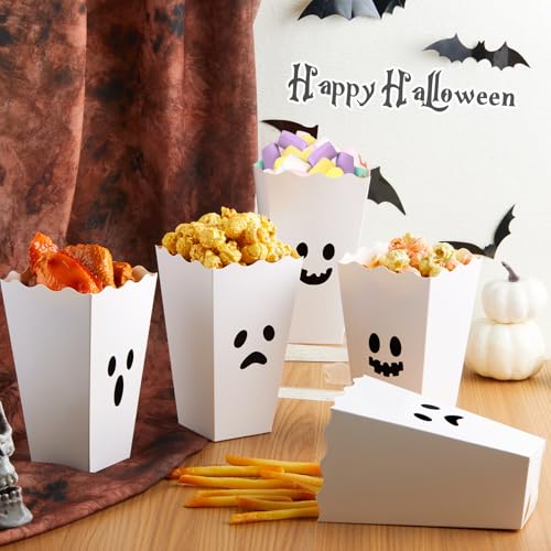 48 Pack Ghost Halloween Popcorn Buckets - Party Snack Boxes for Halloween & Events
