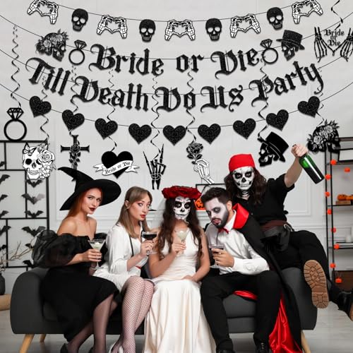 Halloween Bachelorette Party Decorations Set with Banners, Garlands & Hanging Swirls