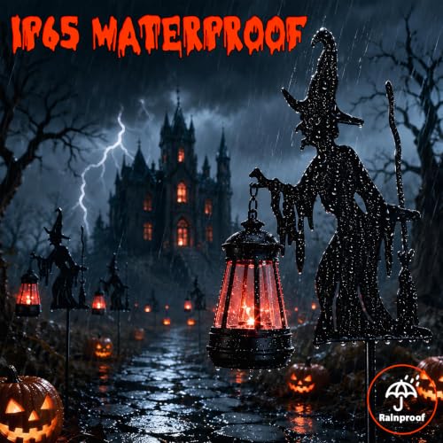 Halloween Witches Outdoor Solar Lanterns Garden Stakes - Metal Yard Decor