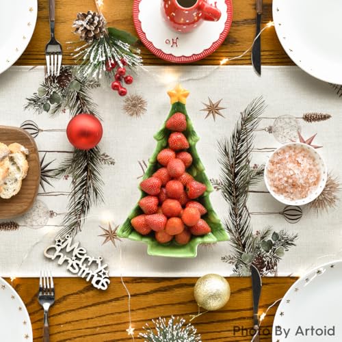 Holly Pine Cone Xmas Table Runner 13x108 Inch Beige Holiday Home Decor