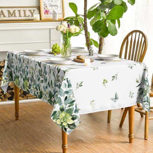 Horaldaily Eucalyptus Floral Tablecloth 60x120 Inch Rectangular Green for Party & Picnic