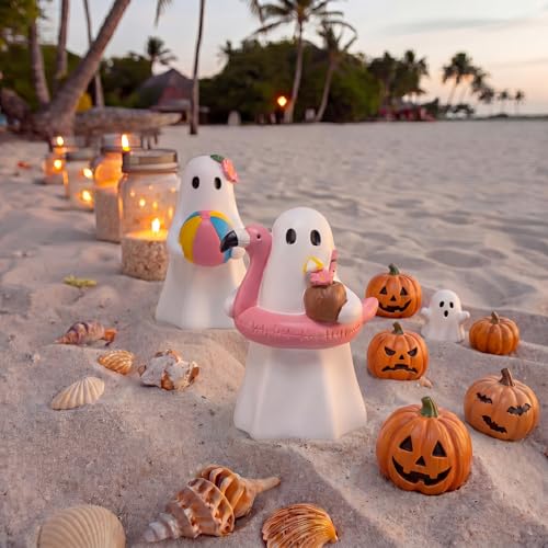 Halloween Ghost Figurine Decor Set - Cute Resin Beach & Pool Decorations