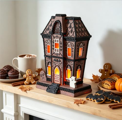 Brown Lighted Haunted House - 12 Inch Halloween Village Decoration