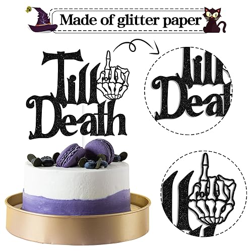 Black Glitter Cake Topper for Halloween Wedding Anniversary - Till Death