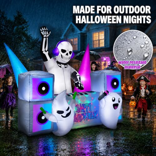 7FT Halloween Inflatable Skeleton DJ Party Yard Decoration with Multi-Color LED Lights