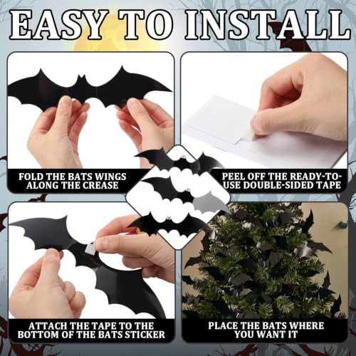 Halloween Bat Wall Decals - 60pcs 3D Black Bat Stickers for Spooky Decor