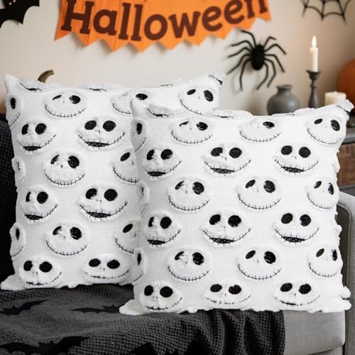 Halloween Pillow Covers 18x18 Inch Set of 2 - White Nightmare Be Christmas Decor