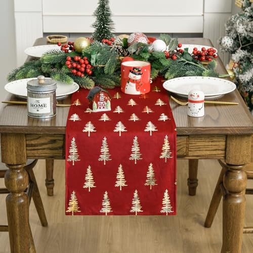 Red Dutch Fleece Table Runner 13x90 Inch Glitter Metallic Holiday Kitchen Decor