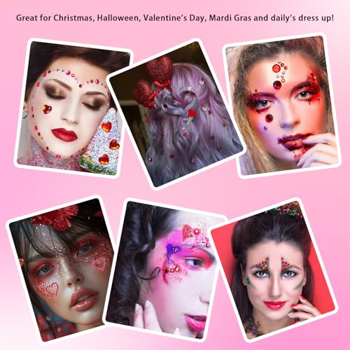Red Face Gems Set - 1760 Self-Adhesive Rhinestones for Makeup & DIY