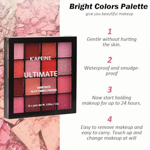 Red Eyeshadow Palette Matte Glitter Eye Makeup - K'APEINE, Variation: Red